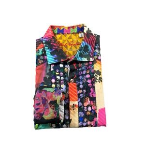 Robert Graham Limited Edition Colorblock Embroidered Multicolor Button Front L